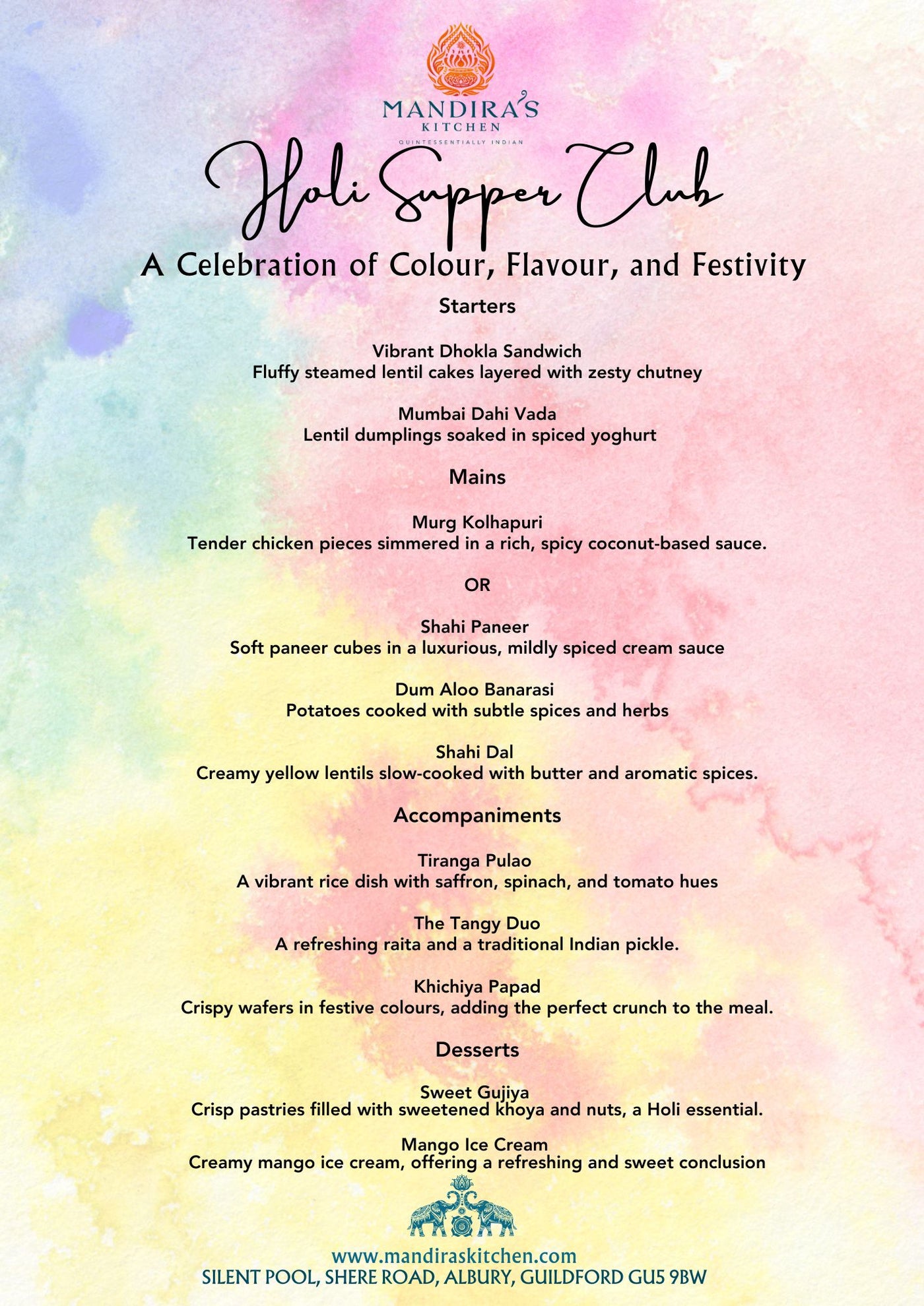 Celebrate Holi at Mandira's Kitchen